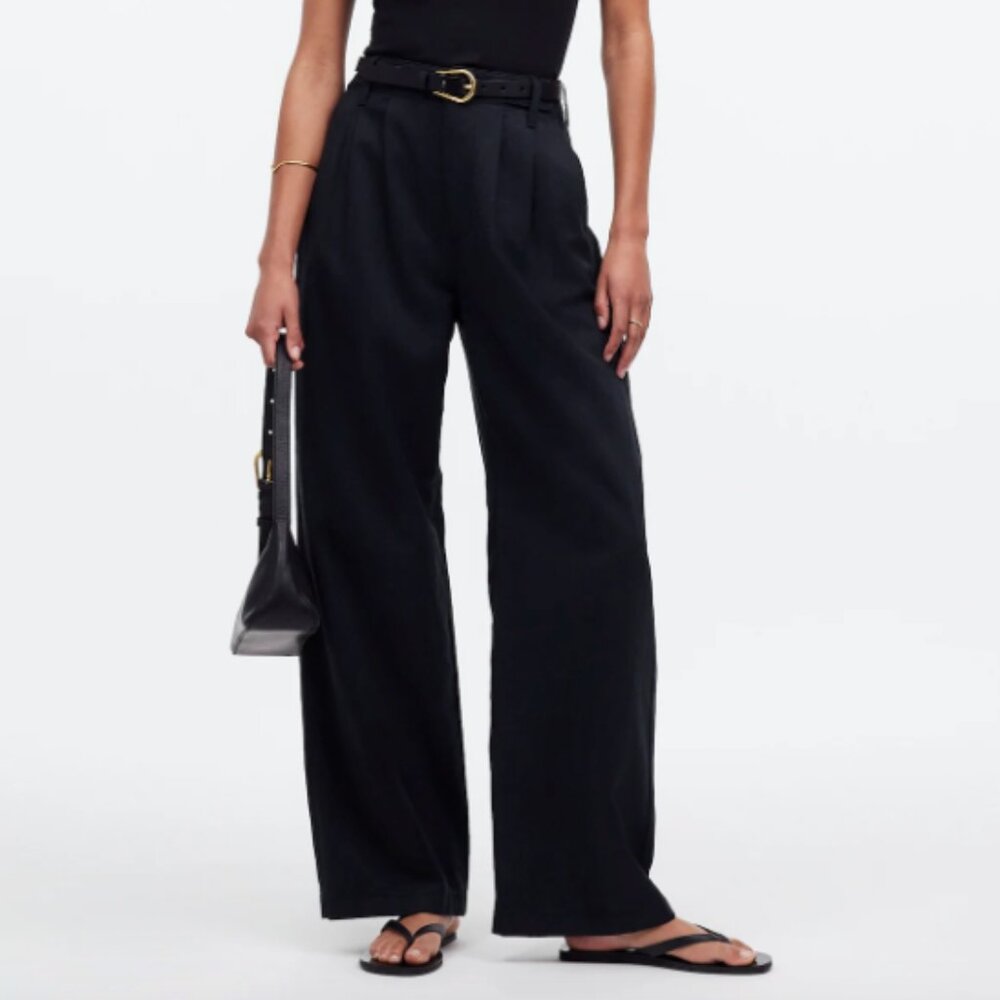 Madewell Petite Harlow Wide-Leg Pants in True Black Drapey Twill - NWT